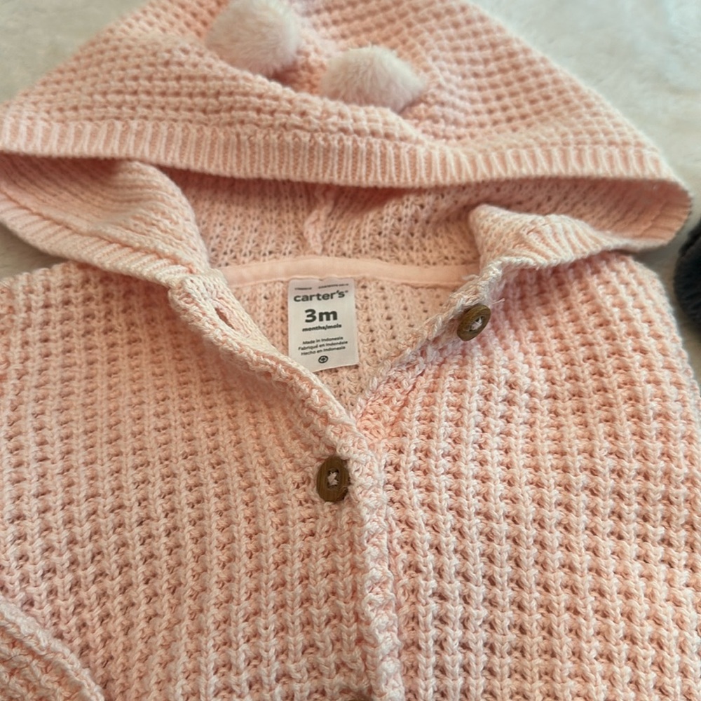 Carters knit jacket 3mo, pink and grey - Picture 3 of 5